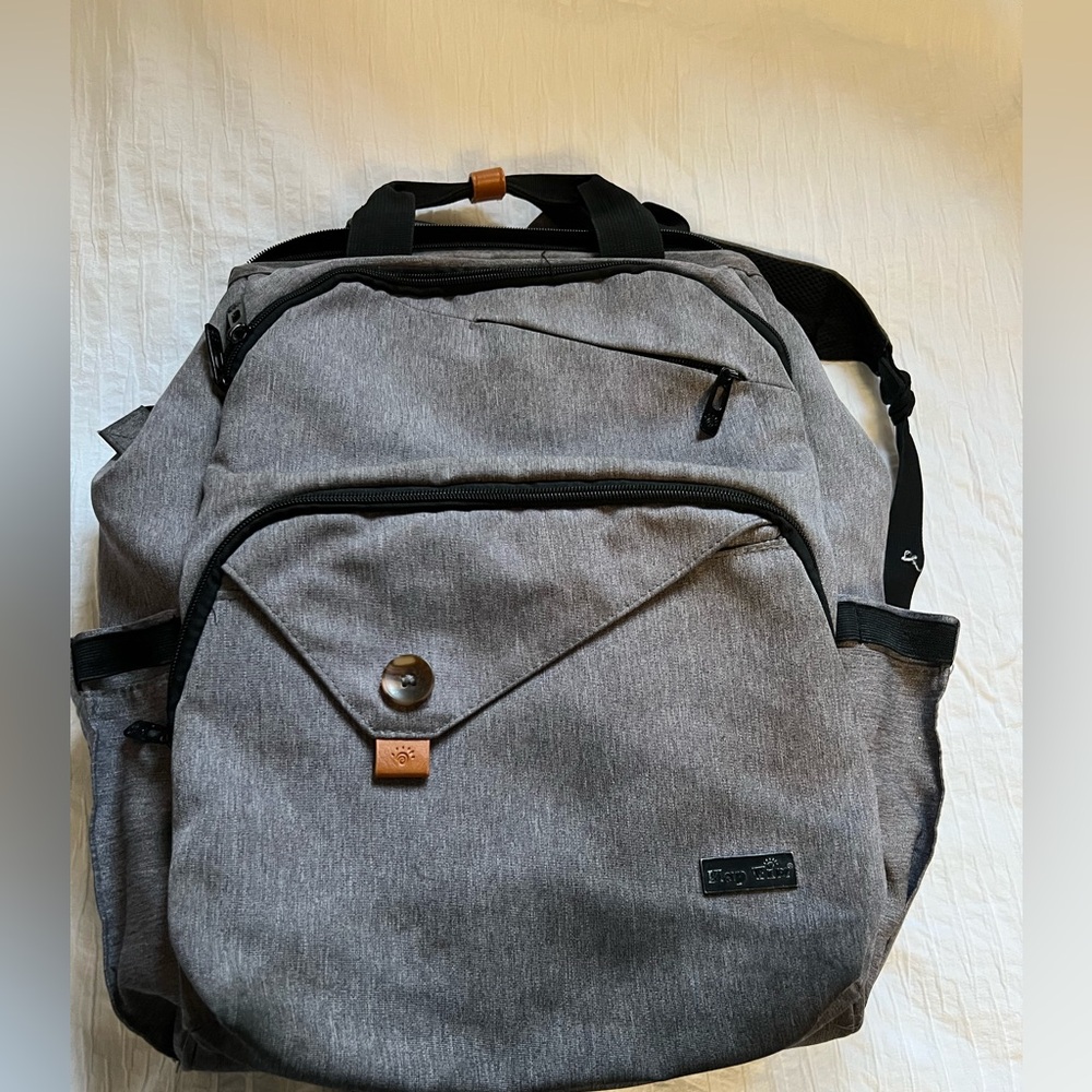 Gray Diaper Bag Backpack Large Travel Baby Bag w/ Insulated Bottle Pockets